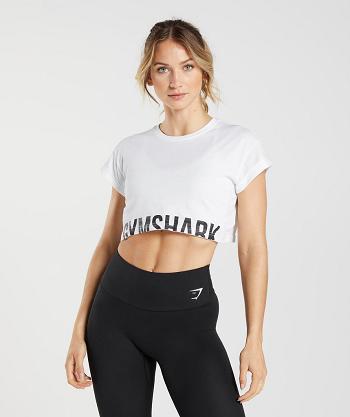 Przycięte Topy Damskie Gymshark Fraction Białe | PL 2632ZUT